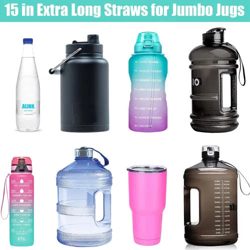 Vista 4 de ALINK Pajitas de silicona reutilizables extra largas de 15 pulgadas, paquete de 4 popotes flexibles para vaso Stanley de 40 onzas, botellas de agua