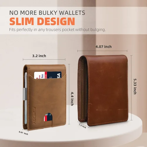 Vista 90 de RUNBOX - Carteras delgadas para hombre, cartera de piel con pinza para el dinero, cartera de bolsillo frontal con bloqueo RFID, tarjetero