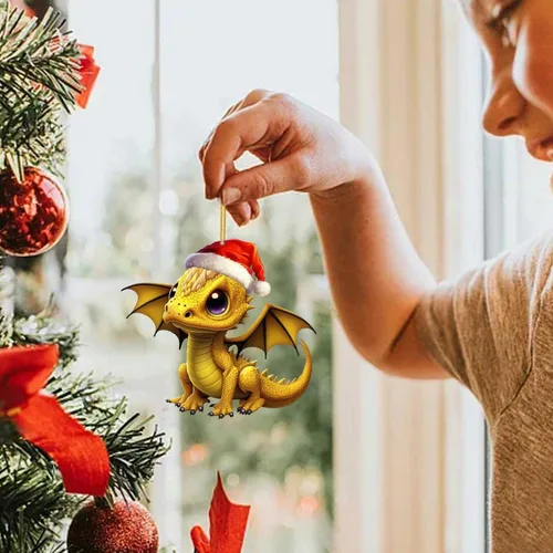Vista 6 de 6 adornos colgantes para árbol de Navidad de dragón, adorno acrílico para colgar de Navidad, decoración gótica festiva, adorno decorativo