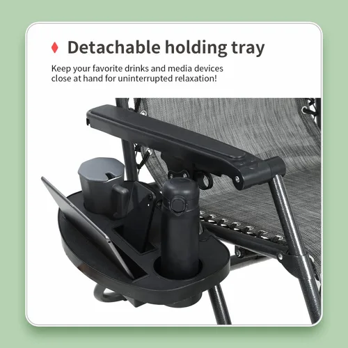 Vista 7 de PayLessHere Juego de 2 sillas plegables ajustables de gravedad cero, silla de playa de textileno con almohada extraíble y soporte para tazas
