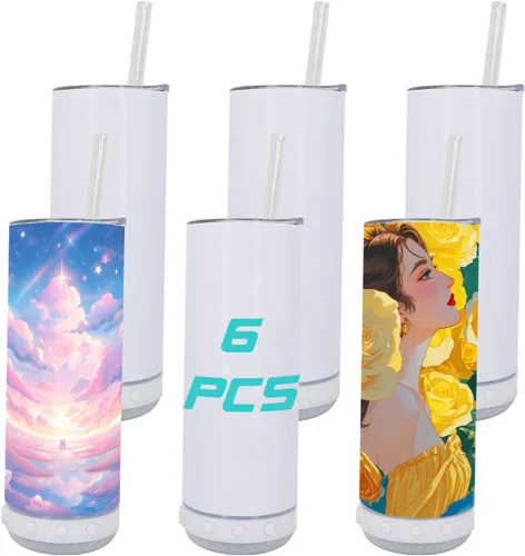 Vista 14 de Paquete de 4 vasos con altavoz musical de 20 onzas, taza de música recta con pajita, tapa, cepillo para pajilla, envoltura retráctil, taza de café