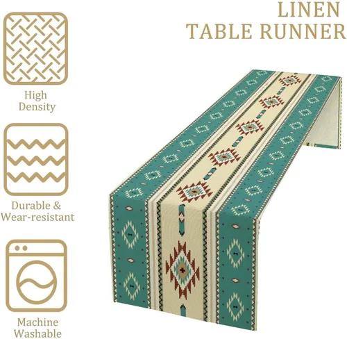 Vista 12 de Camino de mesa étnico del suroeste, navajo tribal nativo americano, bohemio, patrón geométrico azteca, camino de mesa para cocina, mesa de comedor
