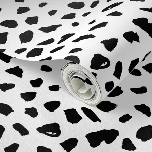 Vista 2 de Spoonflower Papel tapiz para despegar y pegar, blanco y negro, puntos de dálmata, puntos de leopardo, piel de animal, género, neutro, impresión