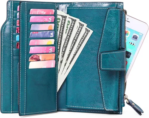 Vista 4 de SENDEFN - Cartera de cuero para mujer, portatarjetas con bloqueo RFID, monedero para mujer con cierre