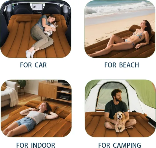 Vista 7 de Colchón de aire para automóvil, cama inflable para campamento compatible con Tesla modelo Y, cama de aire flocada gruesa para maletero/asiento Marrón