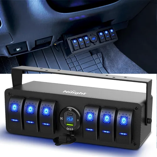 Vista 12 de Nilight - Caja de interruptor basculante (4 cuadrillas, 12 V, SPST, encendido), color naranja Toggle Switches PD Type C and QC 3.0 USB Sockcet