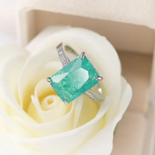 Vista 2 de Anillo de compromiso de plata de ley 925 con topacio para mujer, anillo de zafiro con piedras preciosas de aguamarina, joyería de compromiso