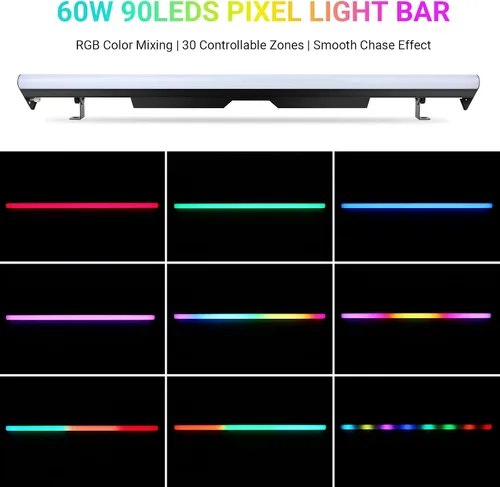 Vista 2 de Barra de luz LED para escenario, paquete de 2: mezcla de colores RGB de 60 W, control DMX y RDM, 67 programas de persecución y 37 colores estáticos