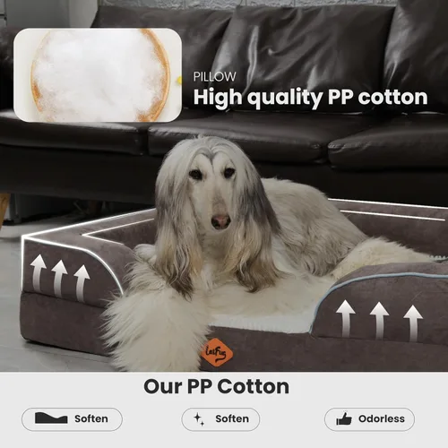 Vista 4 de Laifug Cama ortopédica grande de espuma viscoelástica para perro, sofá para perro con funda de gamuza lavable y extraíble, forro impermeable y parte