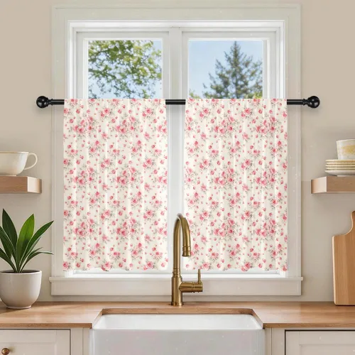 Vista 12 de Cortinas cortas de cocina de poliéster con estampado para puerta de granero, 27.5 pulgadas de ancho x 36 pulgadas de largo, cortinas de puerta