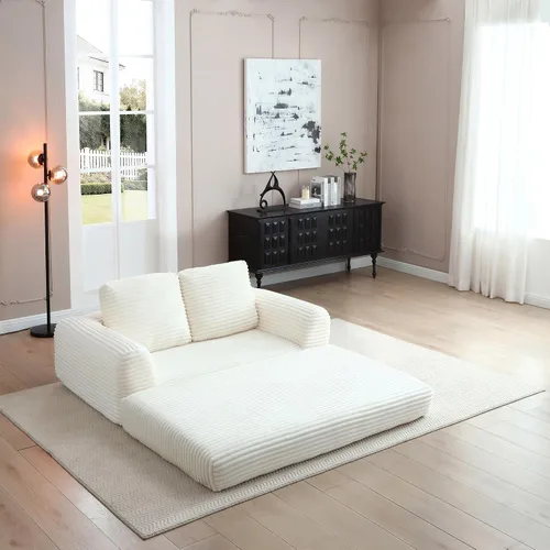 Vista 4 de 2-in-1 Folding Convertible Sofa Bed, Corduroy Sleeper Couch with 2*Pillows, Futon Modular Upholstered Boneless Loveseat with Pull-Out Bed, Folding