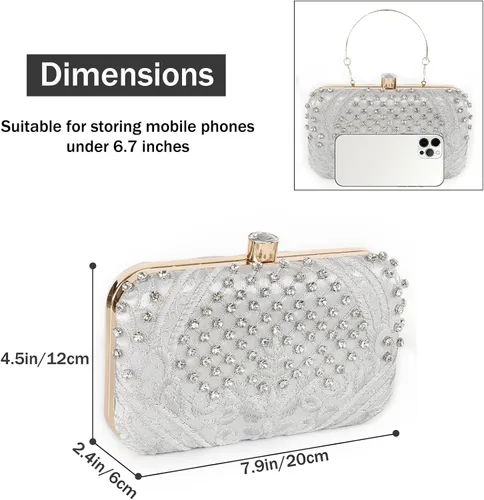 Vista 3 de DA BODAN - Bolso de noche para mujer, estilo vintage, con cuentas y lentejuelas y perlas, bolso de hombro para boda, novia, fiesta de graduación