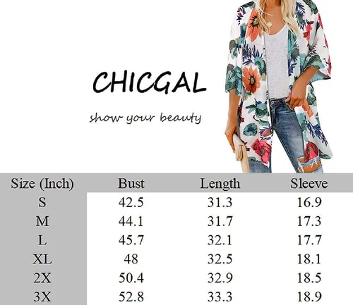 Vista 6 de CHICGAL - Kimono para mujer, salidas de baño para verano, playa, casual, holgado, cárdigans para traje de baño