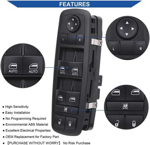 Vista 5 de Obaee Interruptor de ventana delantera izquierda 68231805AA compatible con Chrysler 300 2011-2012, Chrysler 200 2015-2017, Dodge Charger 2011-2014