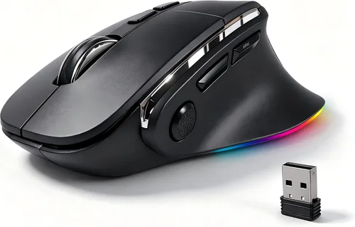 Vista 7 de Ratón ergonómico con Jigger, mouse inalámbrico vertical Bluetooth, mouse óptico recargable LED, portátil (BT5.2 o USB 2.4GHz) modo dual