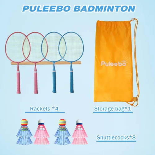 Vista 2 de Raqueta de bádminton para niños, juguetes deportivos de raqueta al aire libre para niños con volantes, juego de bádminton para niños y adultos