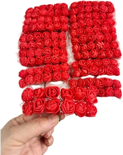 Vista 6 de 144pcs 12 colores mini flores artificiales rosas cabezas y tallo suave