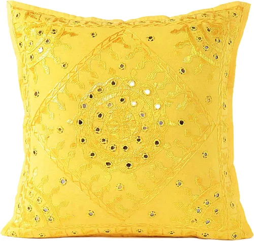 Vista 10 de Funda de cojín decorativa bohemia bordada con espejos, hecha a mano para sofá, dormitorio, sala de estar (negro, 16 x 16 pulgadas)