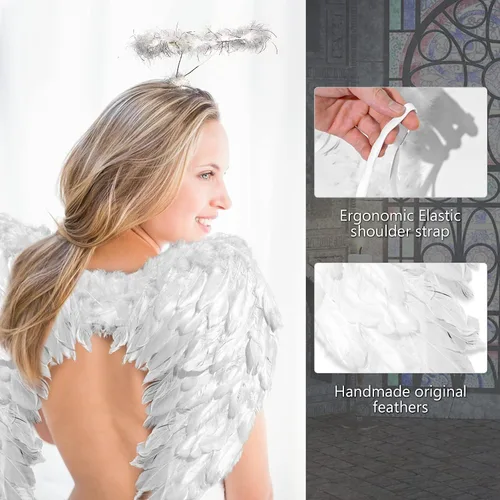 Vista 3 de Toffos Angel Wings for Adult Costume with Halo Headband for Women, Girls Costume Accessories for Halloween Xmas Party
