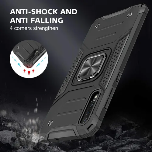 Vista 4 de Asuwish Funda compatible con Samsung Galaxy A70 y protector de pantalla de vidrio templado, accesorios para celdas, soporte de anillo, fundas Negro