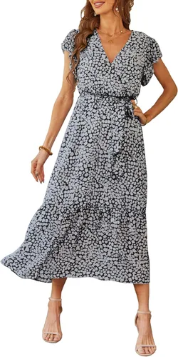Vista 26 de PRETTYGARDEN Vestido largo bohemio floral de verano para mujer Melocotón Floral