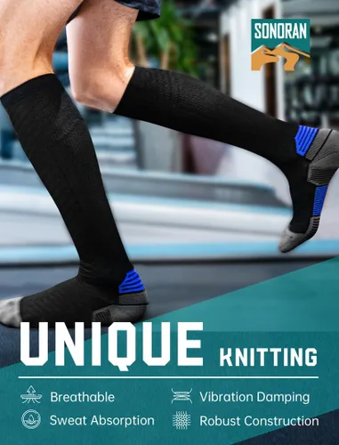 Vista 6 de SONORAN Calcetines de compresión para hombres y mujeres (246 pares) 20-30 mmHg de compresión graduada hasta la rodilla para correr, atletismo