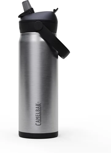 Vista 45 de CamelBak - Thrive - Botella de agua con tapa y pajilla, 20 onzas - Aislante de acero inoxidable, color negro