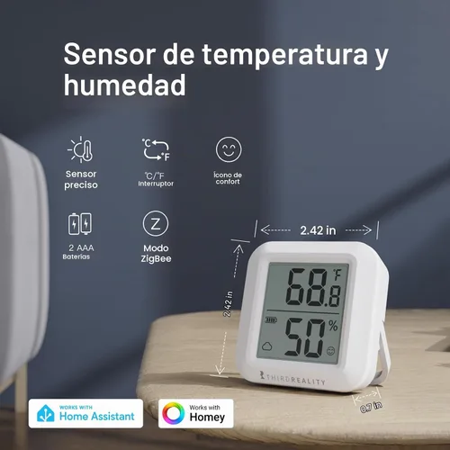 Vista 2 de THIRDREALITY Sensor de temperatura y humedad Zigbee con pantalla LCD digital, requiere concentrador ZigBee, registros de aplicaciones, monitoreo