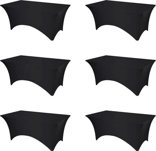 Vista 9 de BRILLMAX Paquete de 4 fundas de mesa de elastano negro para mesas rectangulares de 6 pies, mantel elástico grueso de 6.35 oz/yd², bolsillos