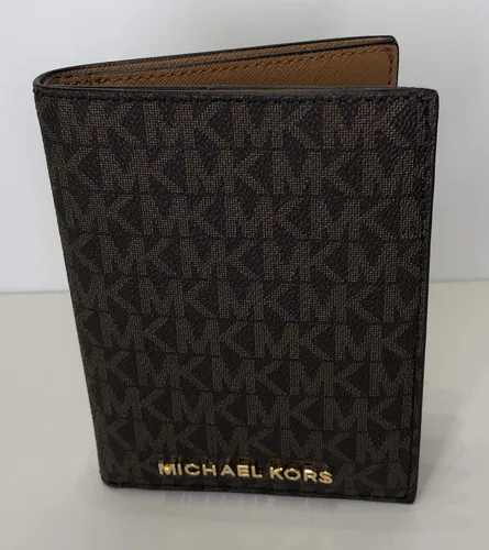 Vista 4 de Michael Kors Jet Set Travel Passport Wallet Case Signature MK Brown