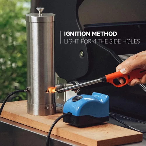 Vista 3 de Generador de humo frío con tapa y bomba de aire, ahumador eléctrico portátil para barbacoa, pellets de madera, ahumador al aire libre, accesorio