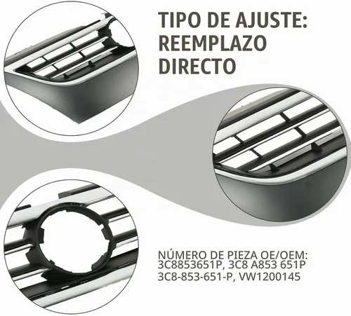 Vista 3 de Parrilla cromada delantera superior cromada con ajuste cromado apto para 2009 2010 2011 2012 VW Volkswagen Passat CC