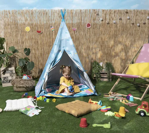 Vista 4 de Babymoov Tipi para interiores y exteriores Tienda de campaña para niños con tapete de juego, bolsa de transporte y clavijas incluidas