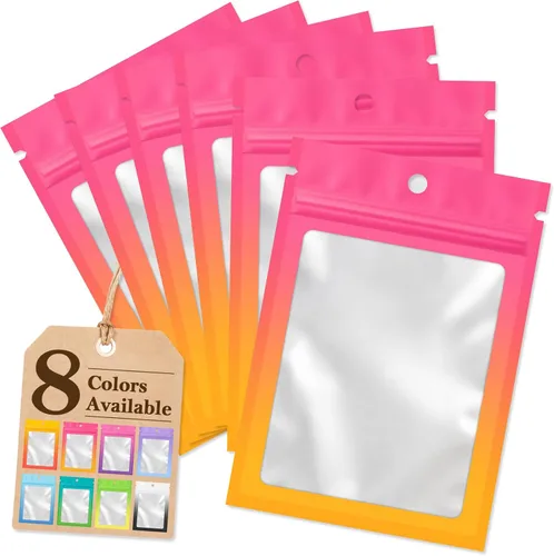 Vista 17 de Funfery Paquete de 100 bolsas resellables de Mylar transparentes, bolsas de embalaje degradadas para almacenamiento de alimentos, pequeñas empresas