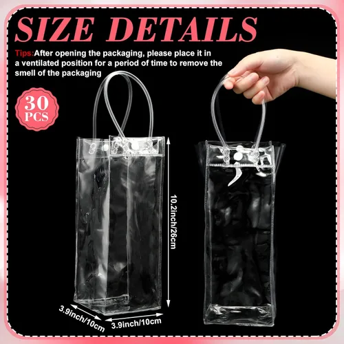 Vista 2 de Silkfly 30 bolsas de regalo de PVC transparente con asas de 10 x 4 x 4 pulgadas, bolsa de regalo reutilizable transparente rectangular para fiesta