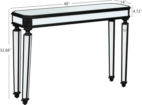 Vista 2 de Mesa de consola con espejo de 48 pulgadas, mesa de entrada moderna de plata glamorosa con borde tallado negro vintage con espejo de vidrio para sala