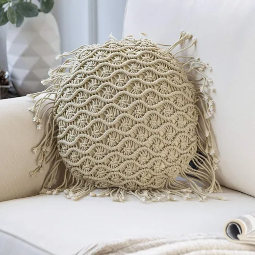Vista 9 de Phantoscope Almohada Decorativa de Algodón Macramé Hecha a Mano Simétrica 3D Tejida a Crochet Estilo Boho Almohada de Granja con Relleno Incluido