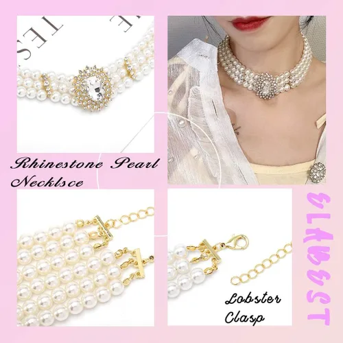 Vista 5 de ELABEST Collar de perlas para mujer, collar de diamantes de imitación, gargantilla de perlas de moda, cadena de tenis de moda, joyería de dama
