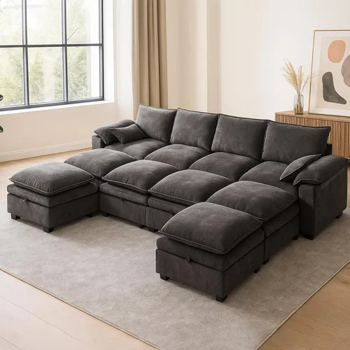 Vista 19 de Juego de sofá modular grande en forma de U – Sofá de nube de gran tamaño de 4 plazas para sala de estar, sofás grandes y cómodos de tela
