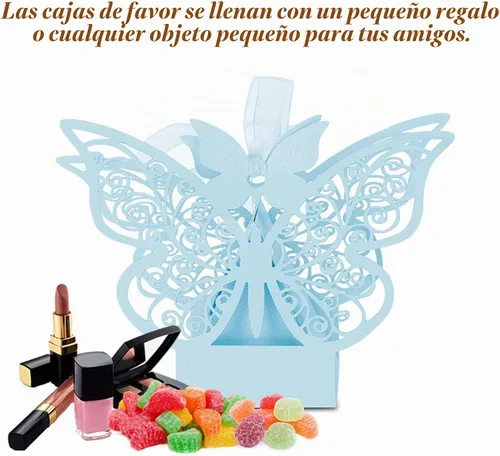 Vista 3 de Ejoyous Cajas de dulces de boda, 100 cajas de chocolate de azúcar para recuerdos de boda, caja delicada caja de regalo para bodas, cumpleaños Azul