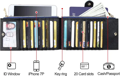 Vista 3 de Badiya Billetera para mujer con bloqueo RFID, multitarjetero, gran capacidad, con bolsillo con cremallera, regalo