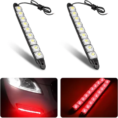 Vista 9 de 2 piezas de tiras de luces LED de 9 luces para circulación diurna DRL, lámpara antiniebla de punto brillante flexible, luz de alto poder de despeje