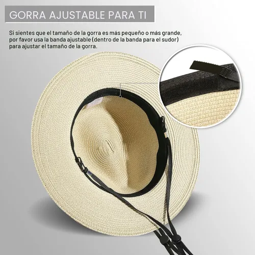 Vista 3 de Lanzom - Sombrero de paja playero para mujer, de ala ancha, plegable, estilo Fedora, UPF50+ 01-fold Cinturón Caqui