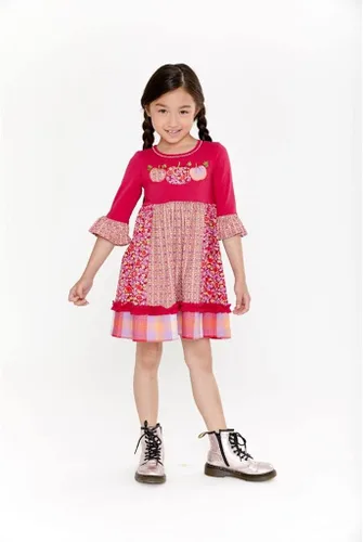 Vista 3 de Bonnie Jean Vestido de Acción de Gracias - Vestido de calabaza de punto para bebés niños pequeños y niñas pequeñas