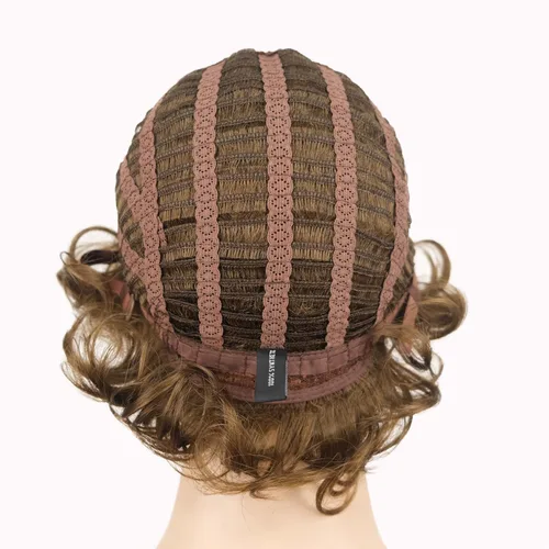 Vista 9 de Lydell Pelucas cortas y onduladas de 6 pulgadas, cabello sintético completo, estilo clásico (12TT26 marrón claro con reflejos)