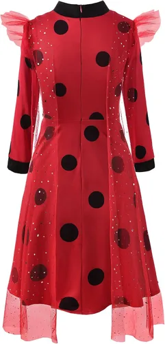 Vista 2 de ReliParty Ladybug Dress for Girls with Mask and Bag Costume for Kids Long sleeves Dress Up Costume