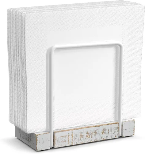 Vista 13 de Servilletero para mesa, dispensador de servilletas de hierro de acacia para cocina, mesa de comedor, granja, cóctel, picnic, soportes de madera