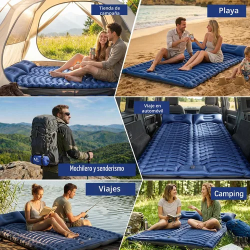 Vista 6 de Double Camping Sleeping pad with Pillow & Built-in Foot Pump Navy Blue
