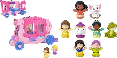 Vista 7 de Fisher-Price Little People Juego de juguetes para niños pequeños Disney Princess Carrito musical tirable con figuras para juego de rol para niños