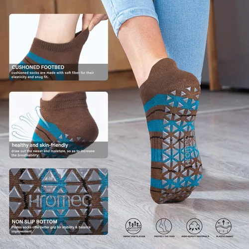 Vista 4 de Calcetines de yoga antideslizantes con agarres para pilates, ballet, barras, descalzos, calcetines antideslizantes para hospitales para mujeres